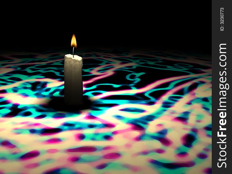 Soft-glowing candle light on multicolor texture - 3d render