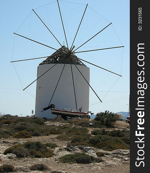 A dilapidated windmill on the island of paros. A dilapidated windmill on the island of paros