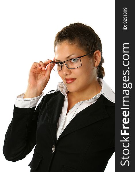 Beautiful Business woman with glasses in black suite. Beautiful Business woman with glasses in black suite