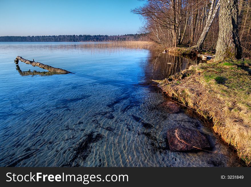 Spring evening on the blue lake