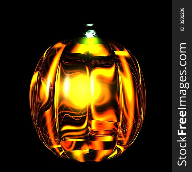 An illustration of a pumpkin made of glass lit up on a black background. An illustration of a pumpkin made of glass lit up on a black background.