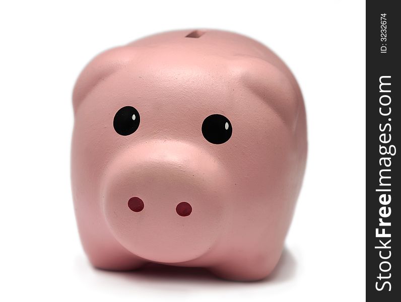 A cute piggy bank isolated on a white background.
