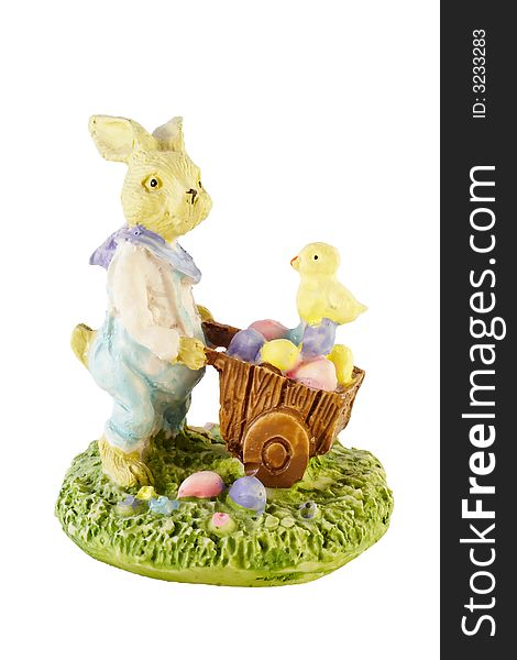 Easter bunny with cart ful of eggs isolated with clipping path. Easter bunny with cart ful of eggs isolated with clipping path