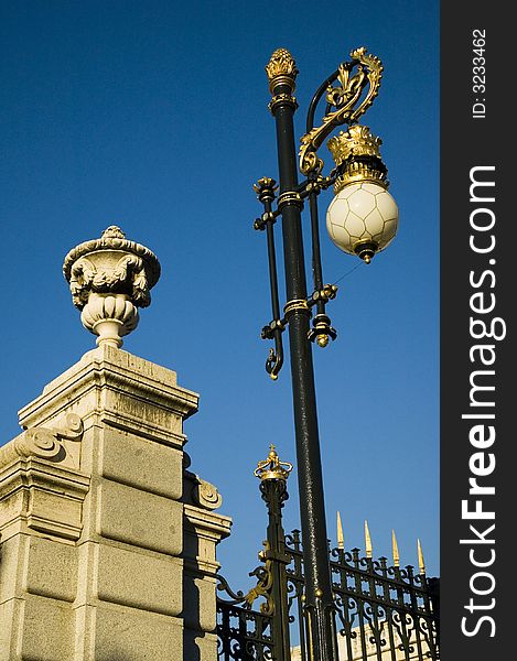 A lamppost outside The Royal Palace in Madrid, Spain. A lamppost outside The Royal Palace in Madrid, Spain.