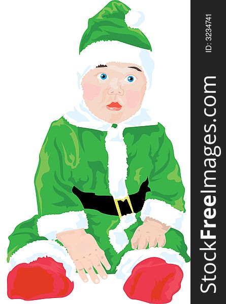 A Baby Dressed Up In A Christmas Costume. A Baby Dressed Up In A Christmas Costume.
