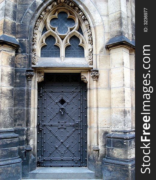 The view at St.Vitus cathedral in Prague, doors. The view at St.Vitus cathedral in Prague, doors