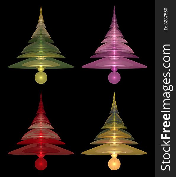 Stylized Christmas tree ornaments isolated on Black