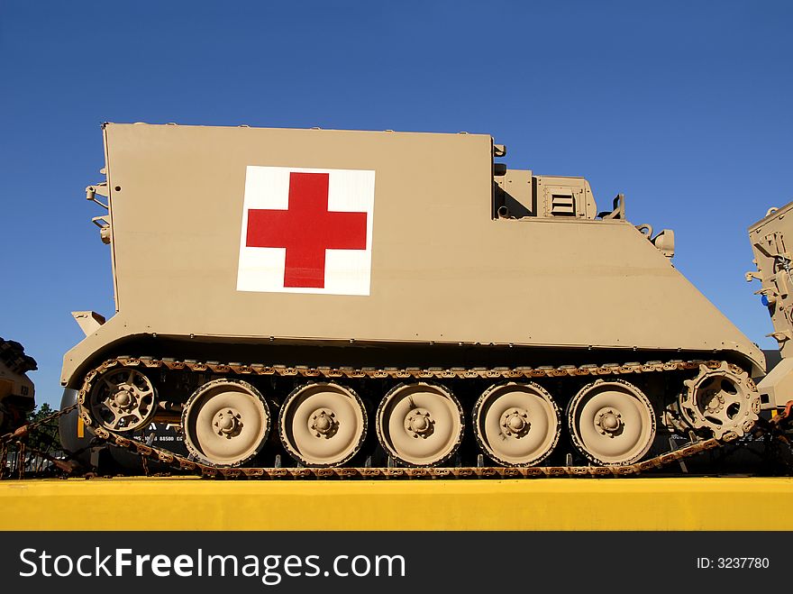 Military Armoured Medical Vehicle with Red Cross Symbol