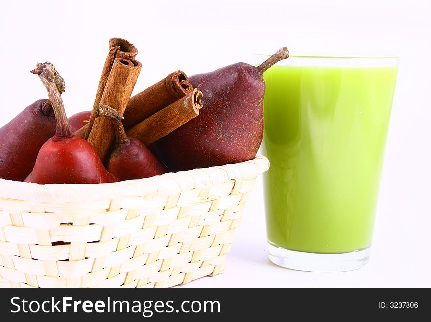 Pear and half of pear on white background