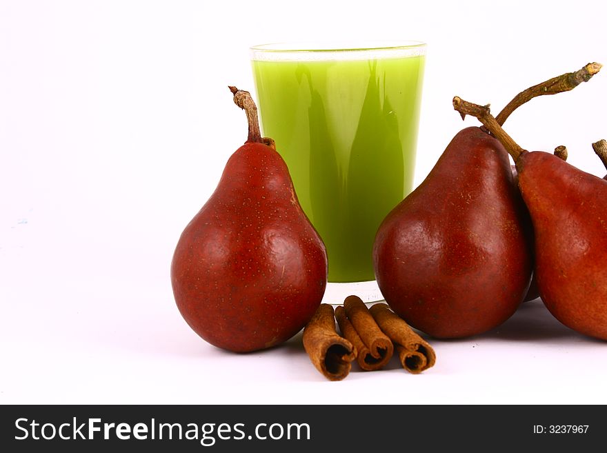 Pear and half of pear on white background