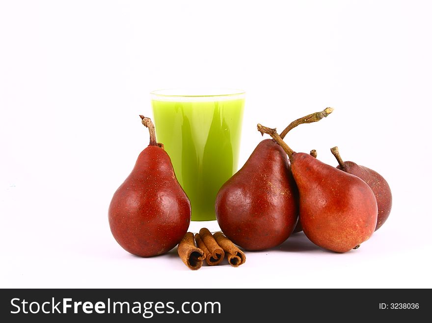 Pear and half of pear on white background