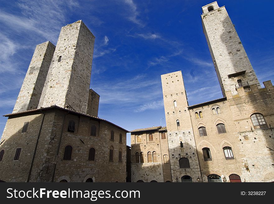 Medieval towers in San Gemignano erected between the 1200 and 1300 by rich families as prestige symbol.