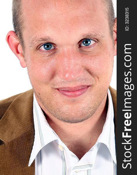 A studio portrait of a young businessman with his jacket! Isolated over white!. A studio portrait of a young businessman with his jacket! Isolated over white!