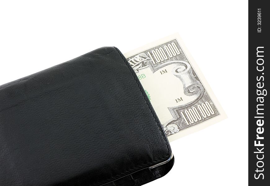 Million dollar bill sticking out of a wallet, isolated on white