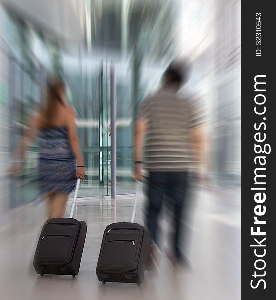 Airline passengers in the airport.