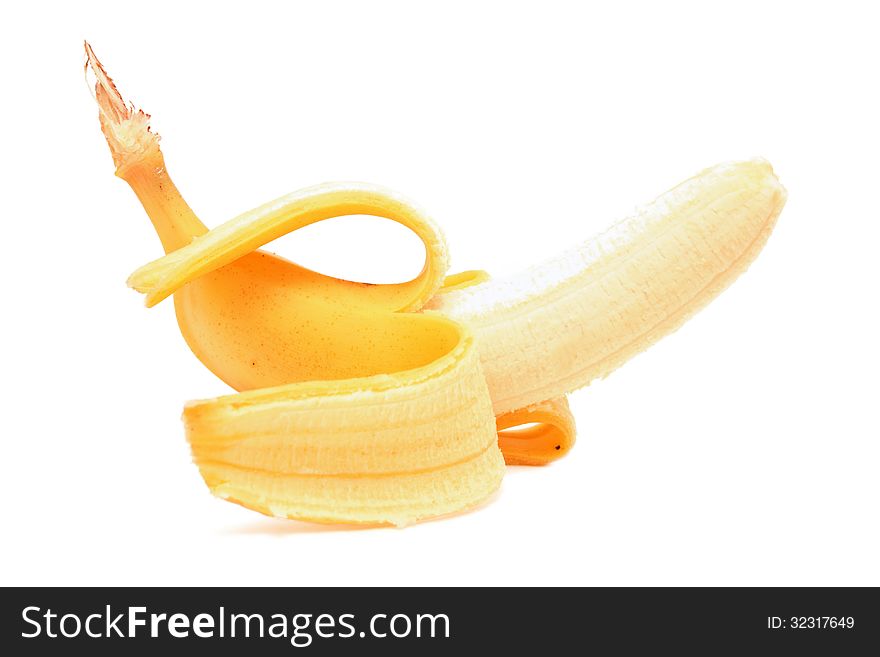 Peeled banana isolated on white background