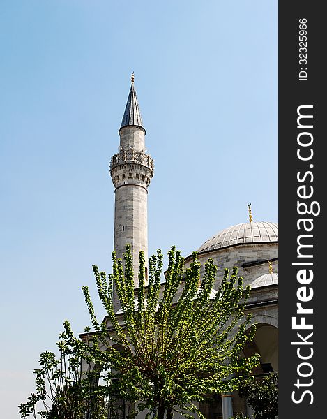 One of the minarets of Blue Mosque, Istanbul, Turkey. One of the minarets of Blue Mosque, Istanbul, Turkey