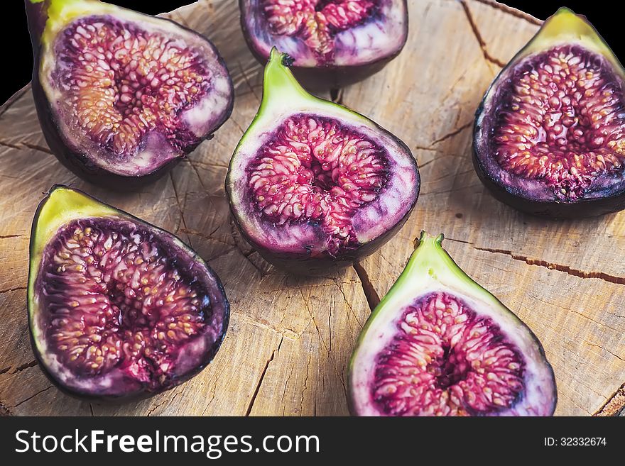 Fruits Figs On Wooden Stump