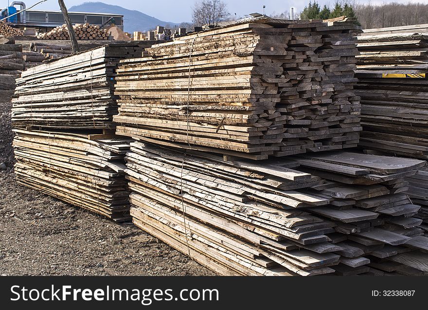 Pile of logs in a factory in la spezia