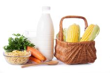 Milk, Cereals And Some Vegetables Isolated Stock Images Milk, Cereals And Some Vegetables Isolated Stock Images