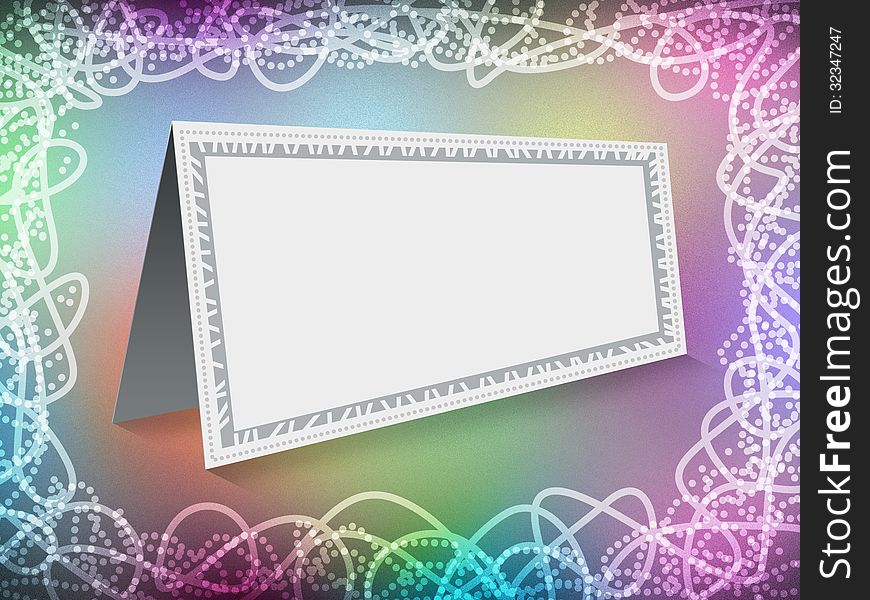 Blank card in a beautiful frame on a colorful background with curved lines. Blank card in a beautiful frame on a colorful background with curved lines