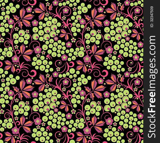 Grape flower and berries seamless pattern. Grape flower and berries seamless pattern