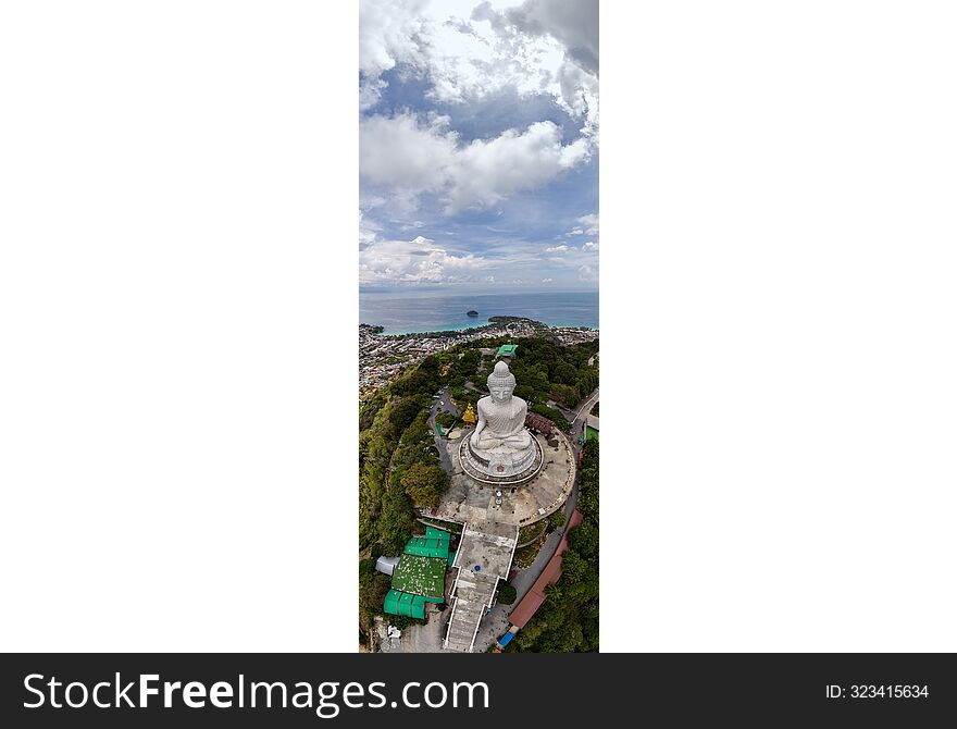 vertical Panorama Big buddha temple at phuket