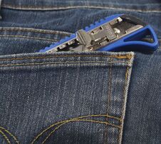Small Knife Or Cutter In Jean S Pocket Stock Image