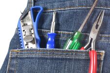 Knife,screw, Cutter And Pincers In Jean S Pocket Royalty Free Stock Images