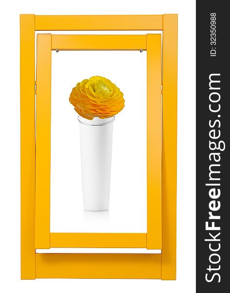 Yellow picture frame and vase for home decoration on white background. Yellow picture frame and vase for home decoration on white background