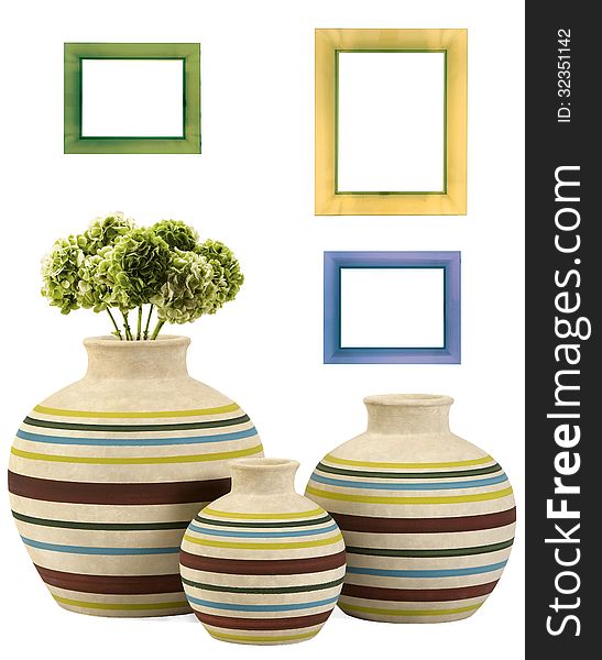 Colorful frames and vases