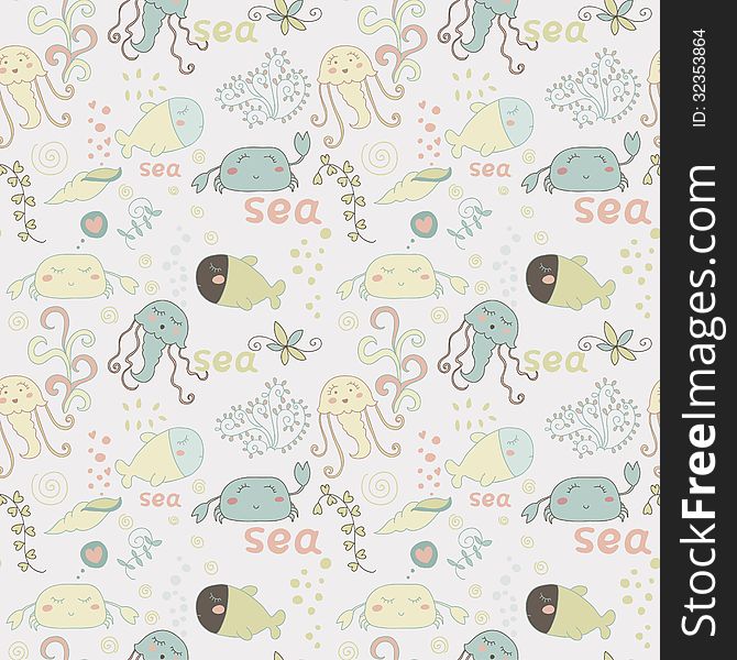 Cute seamless pattern with underwater live eps 10