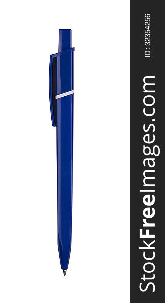 Close up of blue pen isolated with clipping path on white. Close up of blue pen isolated with clipping path on white