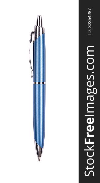 Close up of blue pen isolated with clipping path on white. Close up of blue pen isolated with clipping path on white