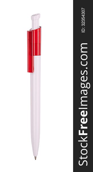 Close up of red pen isolated with clipping path on white. Close up of red pen isolated with clipping path on white
