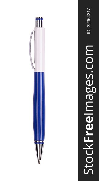 Close up of blue pen isolated with clipping path on white. Close up of blue pen isolated with clipping path on white