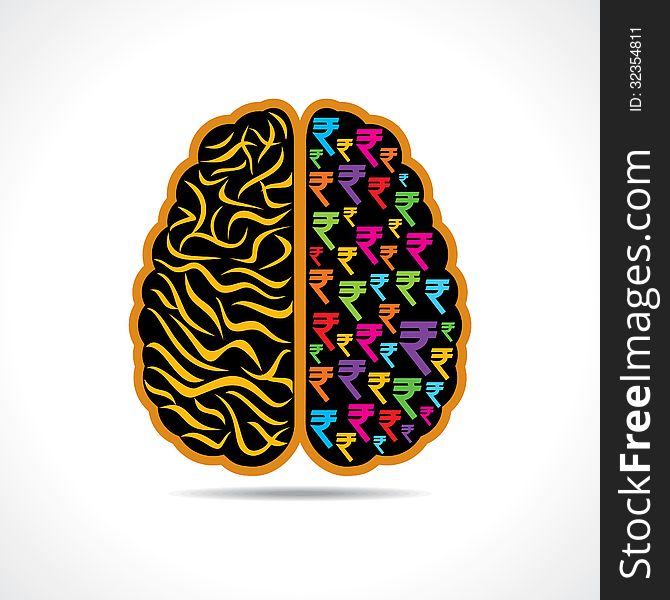 Conceptual idea silhouette image of brain with rupee symbol