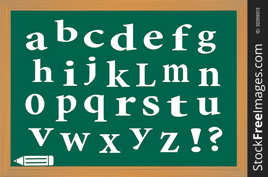 Stock Image - letters of the English alphabet on a blackboard.