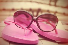Fashionable Women S Sunglasses And Pink Flip Flops Stock Photo Fashionable Women S Sunglasses And Pink Flip Flops Stock Photo