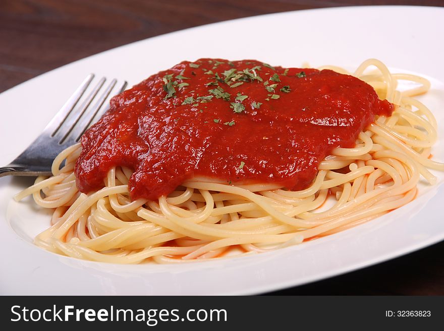 tomato sauce spaghetti close up