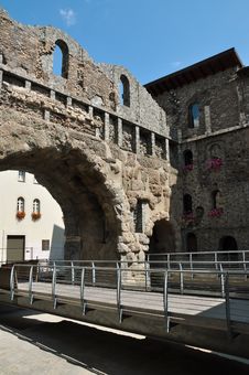Aosta, Italy. Porta Pretoria, Roman Ruins Royalty Free Stock Photography Aosta, Italy. Porta Pretoria, Roman Ruins Royalty Free Stock Photography
