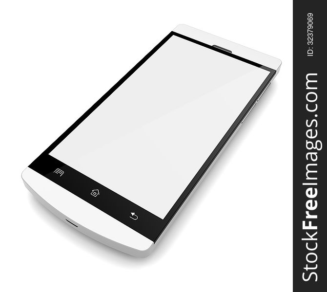 Mobile smartphone with blank screen on a white. 3d image