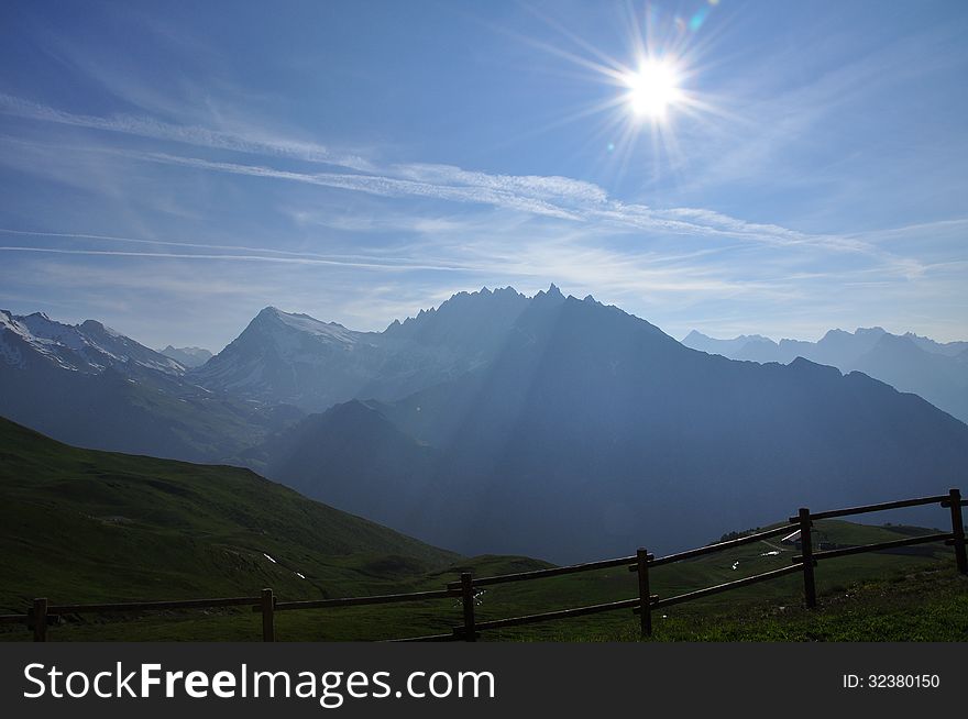 Sunrise on the Italian Alps, Aosta Valley.