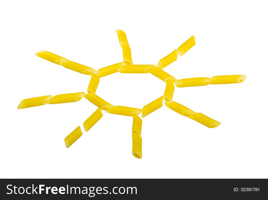 The sun drawing from macaroni on a white background