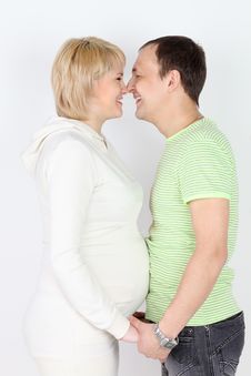 Happy Pregnant Wife And Husband Touch Each Other Noses Royalty Free Stock Photos Happy Pregnant Wife And Husband Touch Each Other Noses Royalty Free Stock Photos
