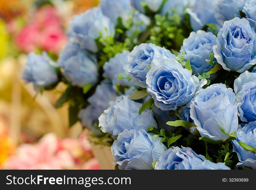 Bouquet of fabric roses in flower shop