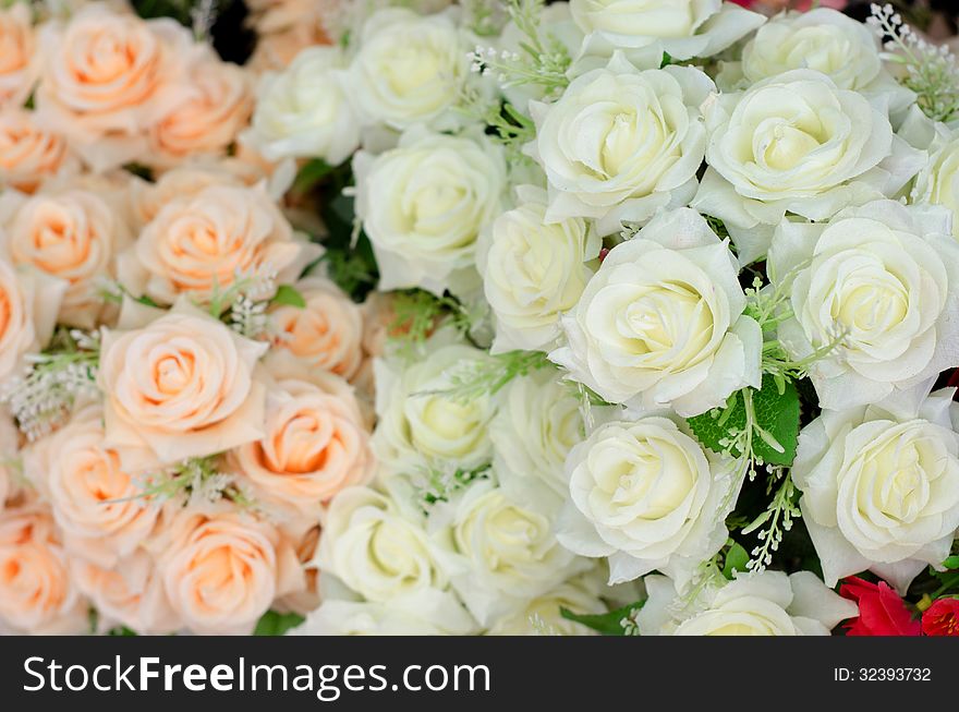 Bouquet of fabric roses in flower shop