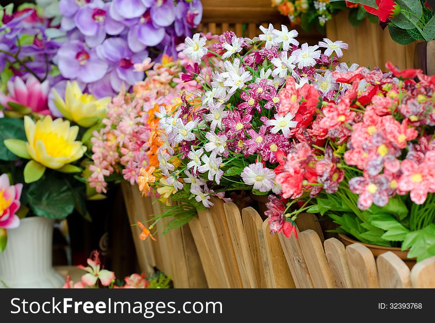 Bouquet of fabric flower in flower shop. Bouquet of fabric flower in flower shop