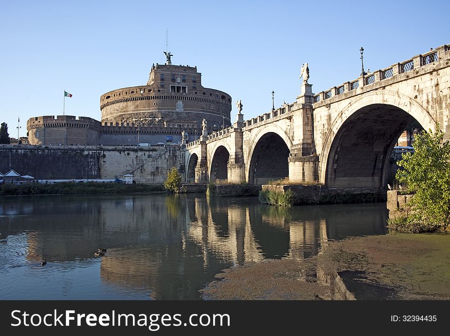 Castel Sant. Angelo from left side of the Tiber, Rome, Italy