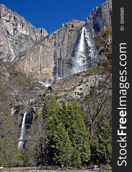 Waterfall with ice at Yosemite